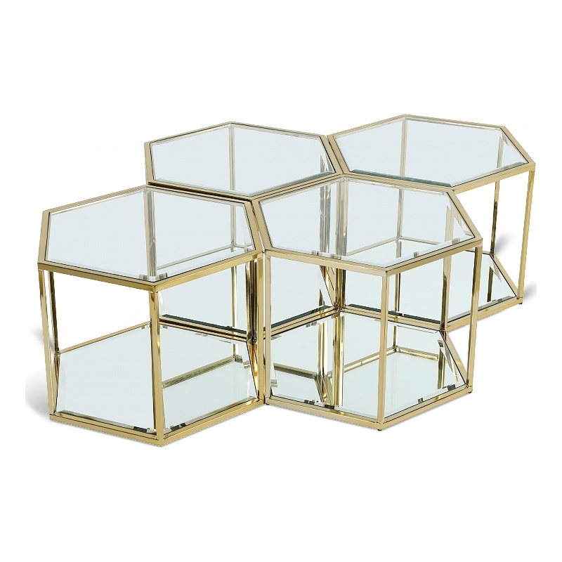 Meridian Furniture Sei Modular Stainless Steel and Glass 4 Piece Coffee Table