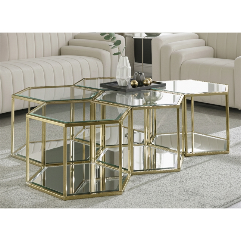 Meridian Furniture Sei Modular Stainless Steel and Glass 5 Piece Coffee Table