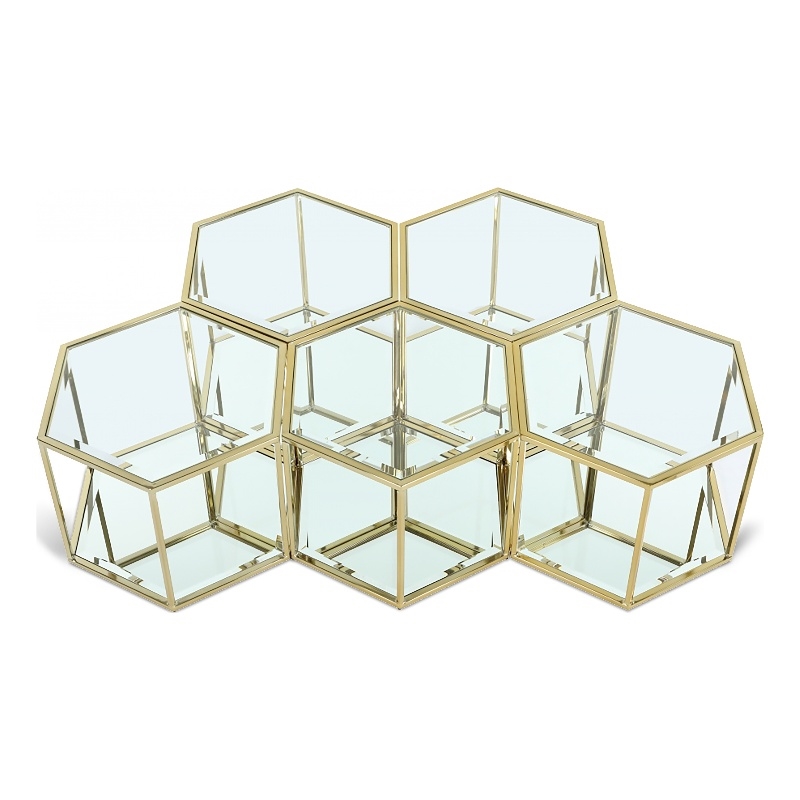 Meridian Furniture Sei Modular Stainless Steel and Glass 5 Piece Coffee Table