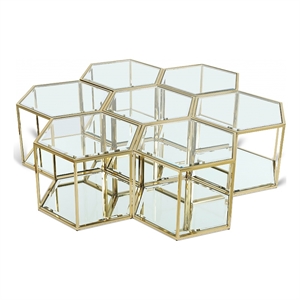 Meridian Furniture Sei Modular Stainless Steel and Glass 7 Piece Coffee Table