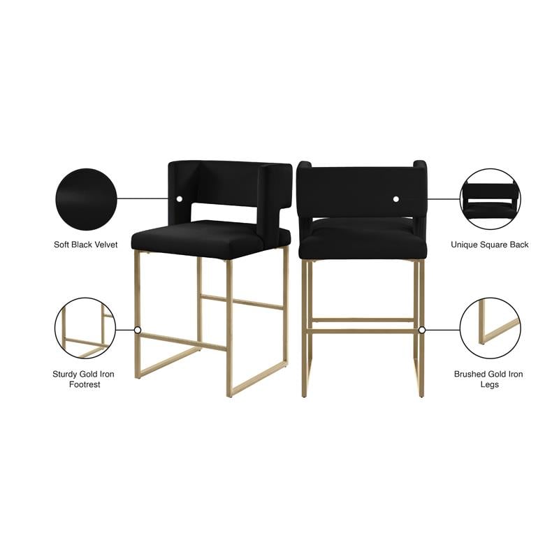 Meridian Furniture Caleb Black Velvet Counter Stool (Set of 2)