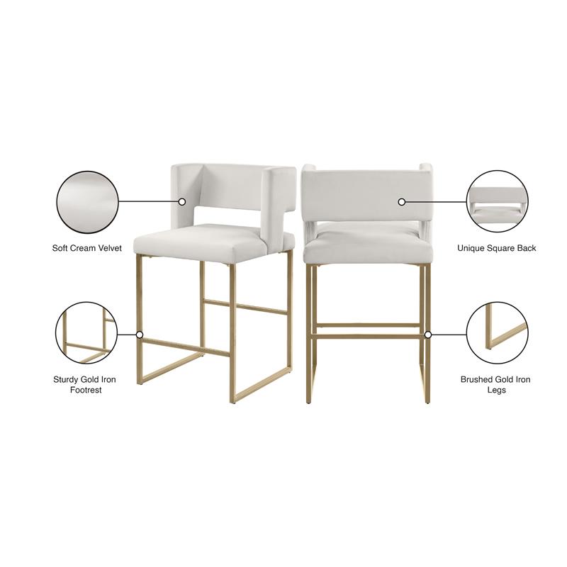 Meridian Furniture Caleb Cream Velvet Counter Stool (Set of 2)