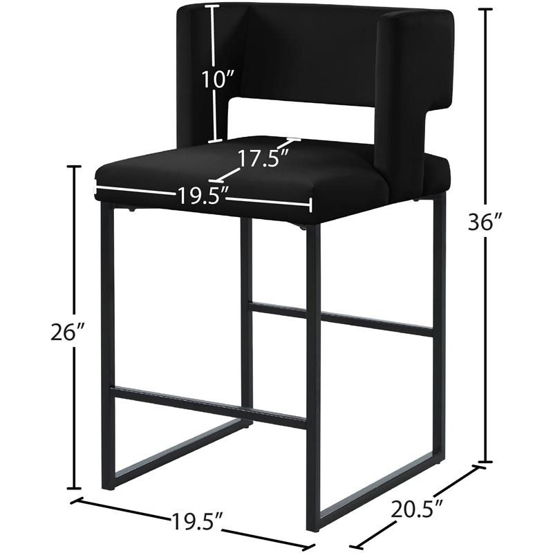 Meridian Furniture Caleb Black Velvet Counter Stool (Set of 2)