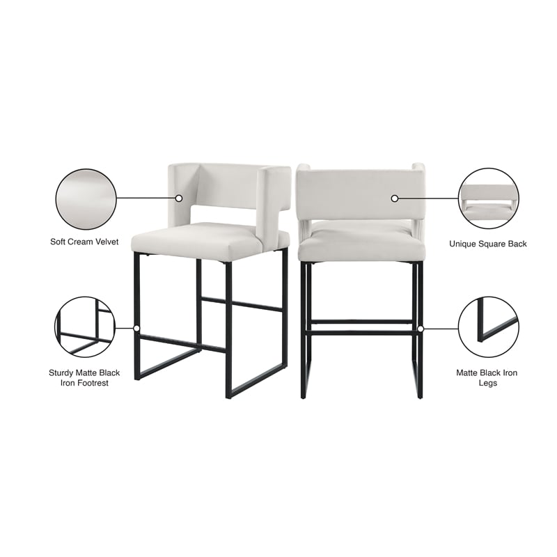 Meridian Furniture Caleb Cream Velvet Counter Stool (Set of 2)