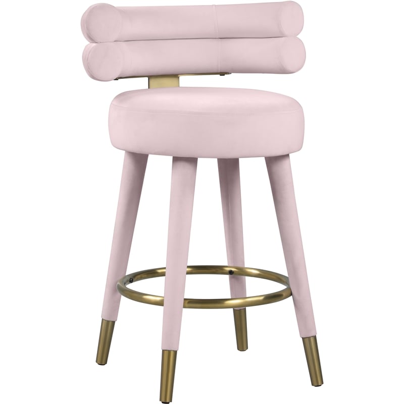 Meridian Furniture Fitzroy Pink Velvet Counter Stool (Set of 2)