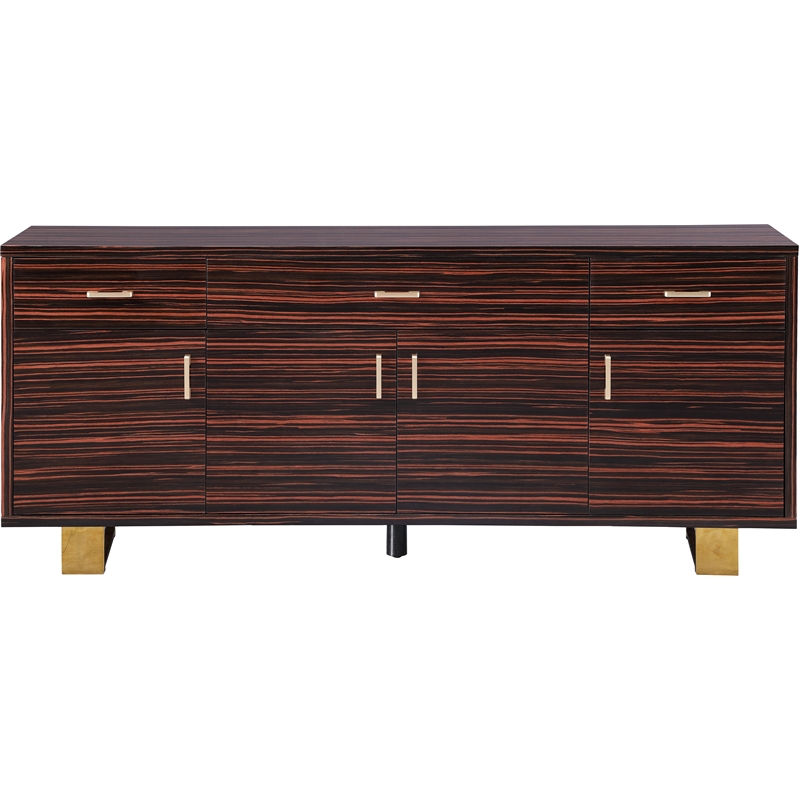 Meridian Furniture Excel Sideboard/Buffet in Rich Brown Zebra Wood Lacquer