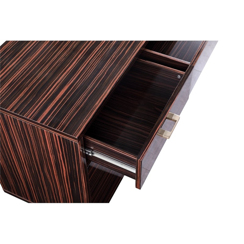 Meridian Furniture Excel Sideboard/Buffet in Rich Brown Zebra Wood Lacquer