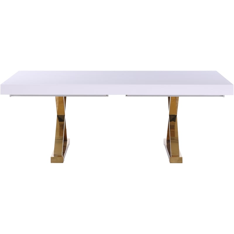 Meridian Furniture Excel White Lacquer Top Extendable 2 Leaf Dining Table
