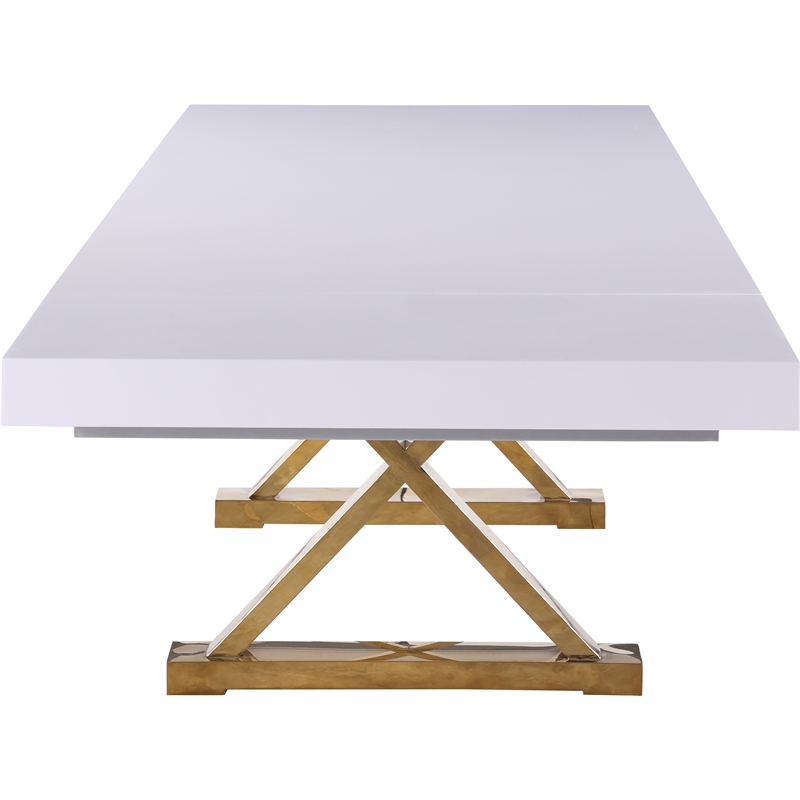 Meridian Furniture Excel White Lacquer Top Extendable 2 Leaf Dining Table