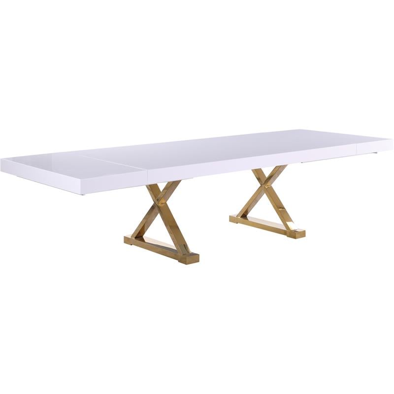 Meridian Furniture Excel White Lacquer Top Extendable 2 Leaf Dining Table