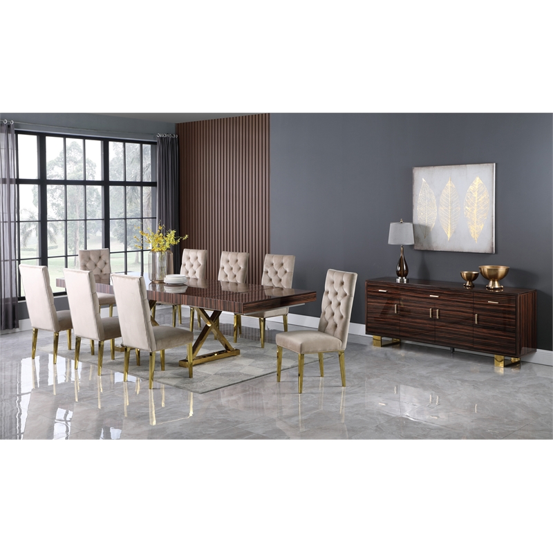 Meridian Furniture Excel Zebra Wood Lacquer Top Extendable 2 Leaf Dining Table