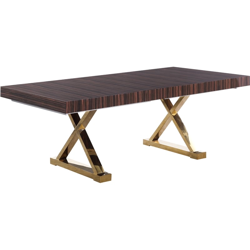Meridian Furniture Excel Zebra Wood Lacquer Top Extendable 2 Leaf Dining Table