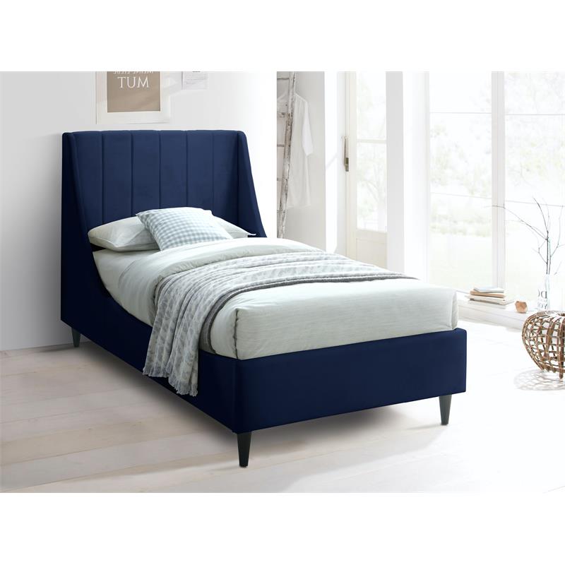 Meridian Furniture Eva Navy Velvet Upholstered Twin Bed