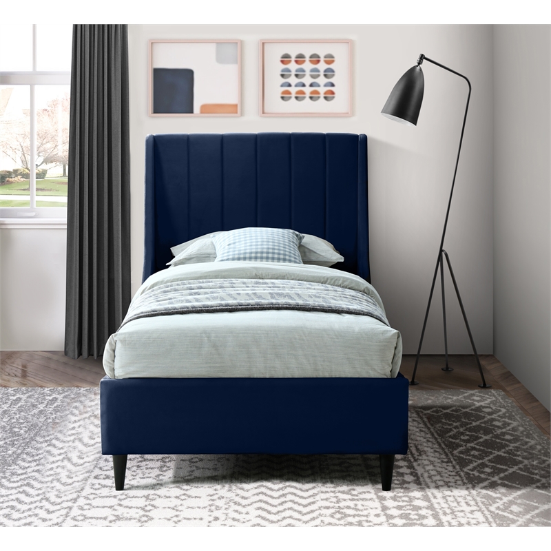 Meridian Furniture Eva Navy Velvet Upholstered Twin Bed