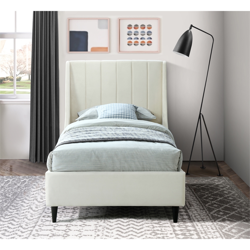 Meridian Furniture Eva Cream Velvet Upholstered Twin Bed