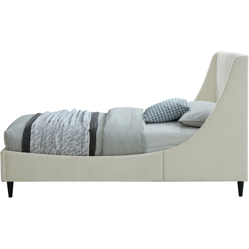 Meridian Furniture Eva Cream Velvet Upholstered Twin Bed
