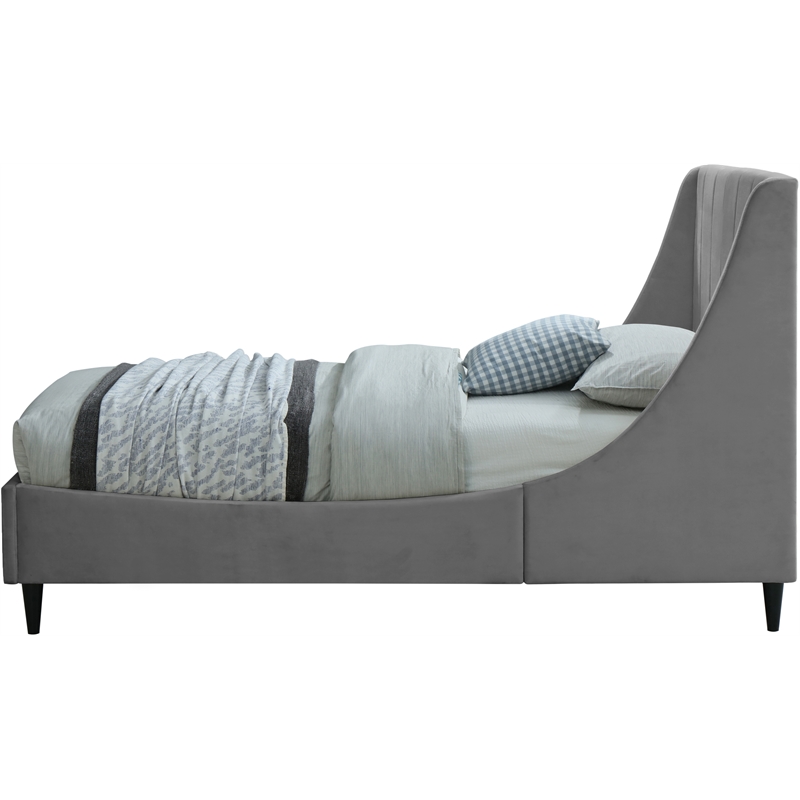 Meridian Furniture Eva Gray Velvet Upholstered Twin Bed