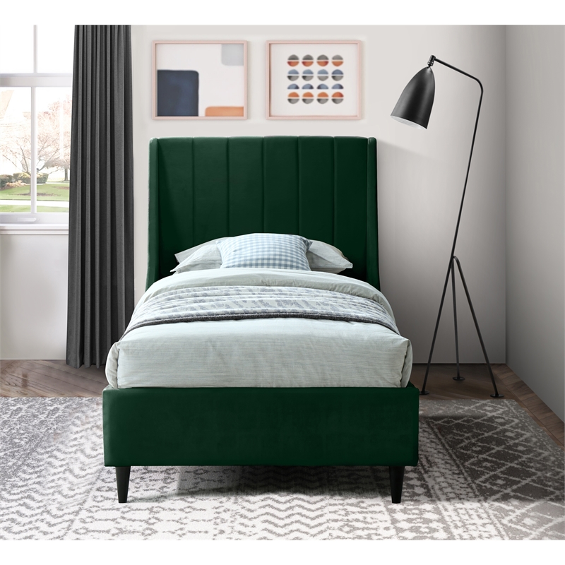 Meridian Furniture Eva Green Velvet Upholstered Twin Bed