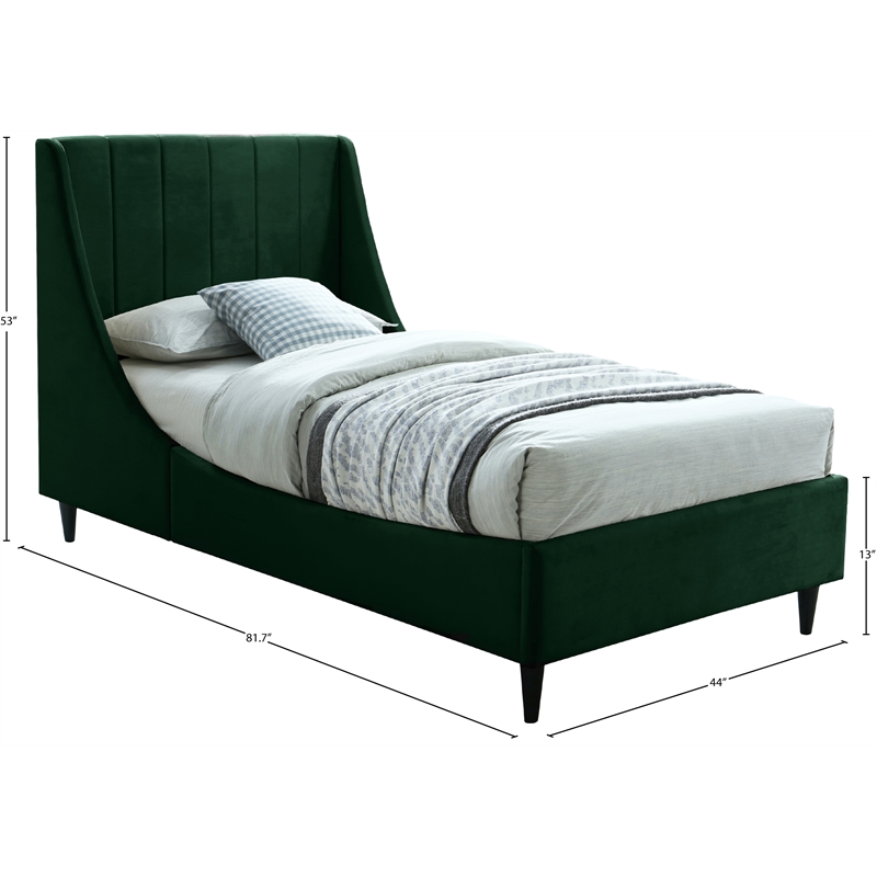 Meridian Furniture Eva Green Velvet Upholstered Twin Bed