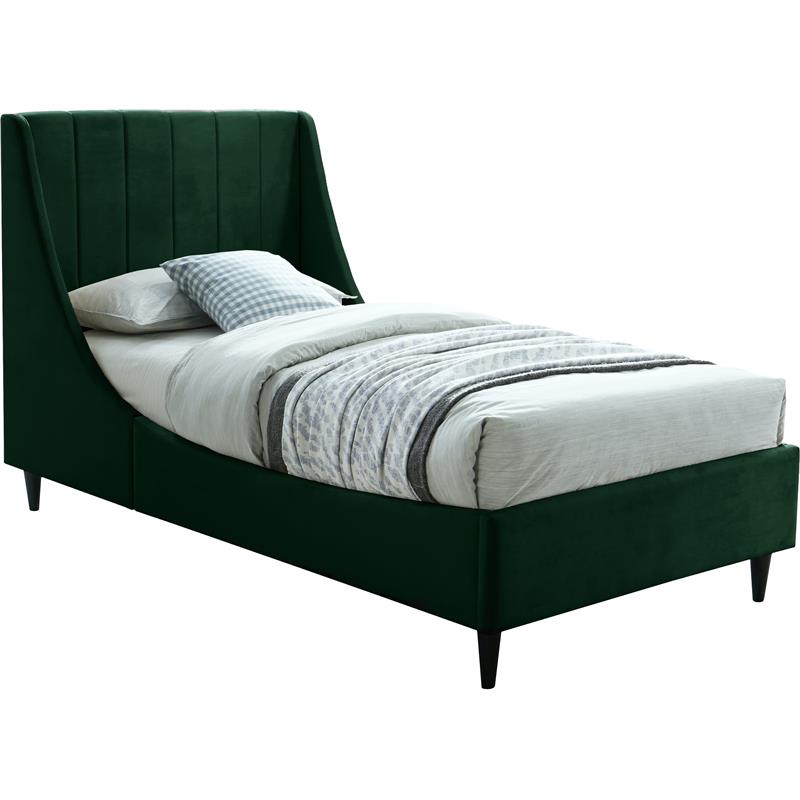 Meridian Furniture Eva Green Velvet Upholstered Twin Bed