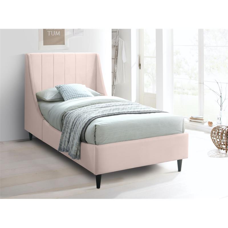Meridian Furniture Eva Pink Velvet Upholstered Twin Bed