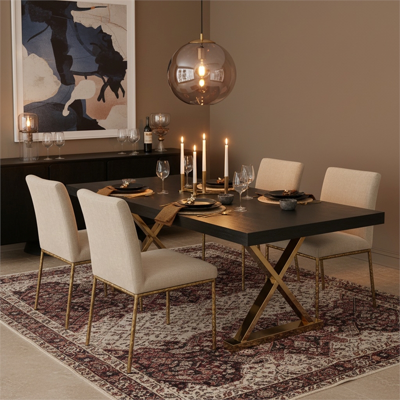 Meridian Furniture Excel Oak Veneer Extendable Dining Table in Gray Lacquer/Gold