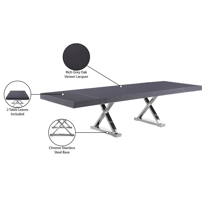 Meridian Furniture Excel Gray Oak Lacquer Top Extendable 2 Leaf Dining Table