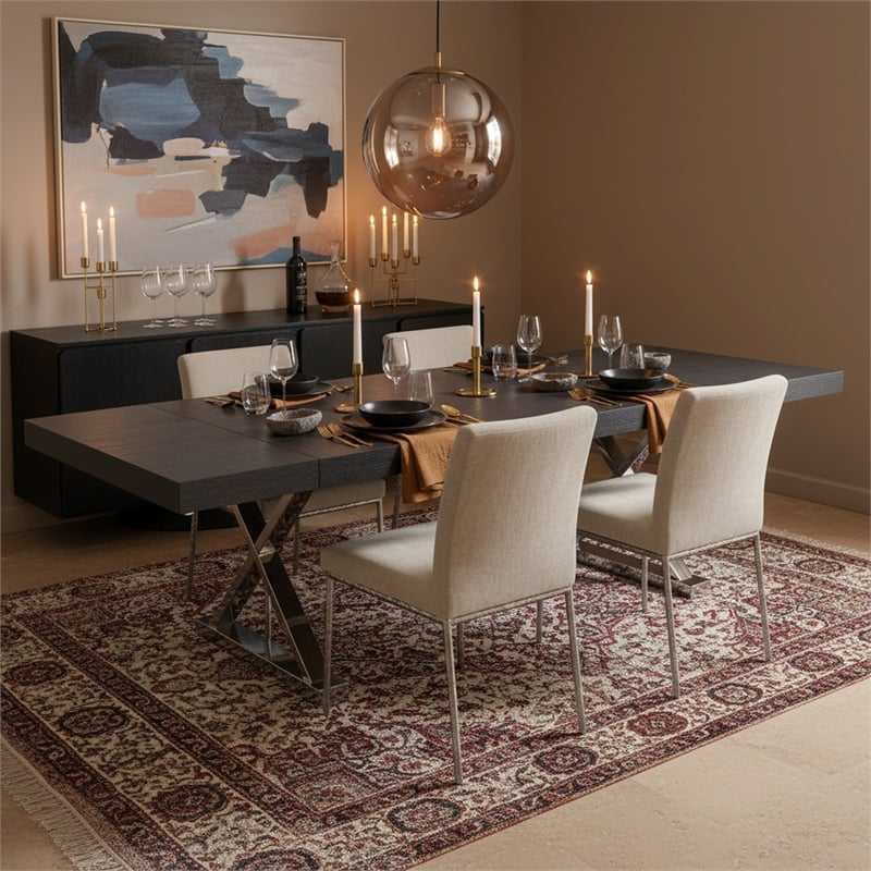 Meridian Furniture Excel Gray Oak Lacquer Top Extendable 2 Leaf Dining Table