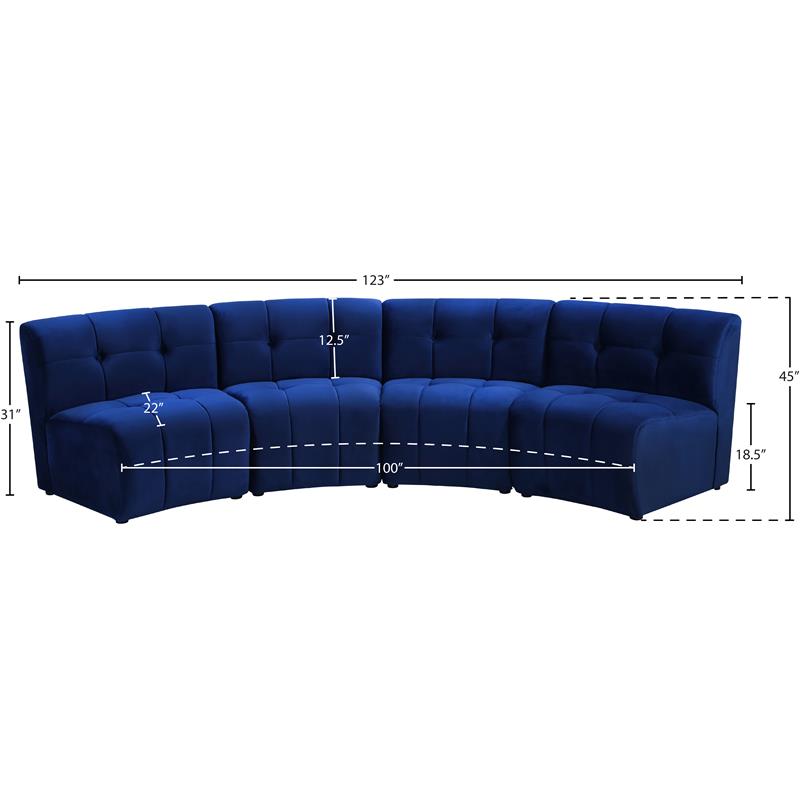 Meridian Furniture Limitless Navy Velvet Modular 4 Piece Sectional