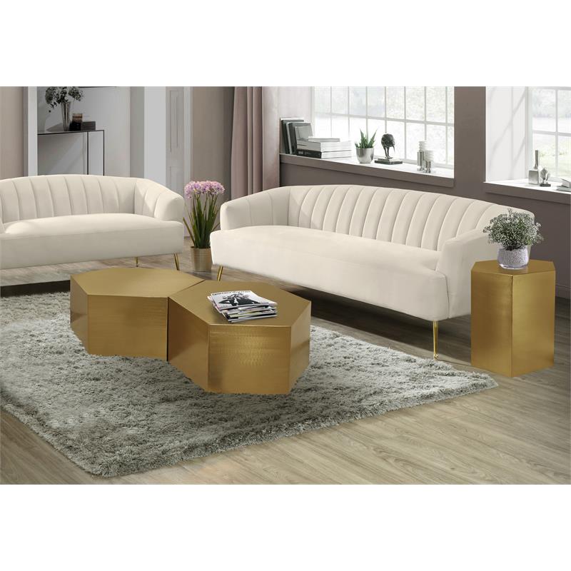 Meridian Furniture Hexagon Brushed Gold 2 Piece Modular Coffee Table