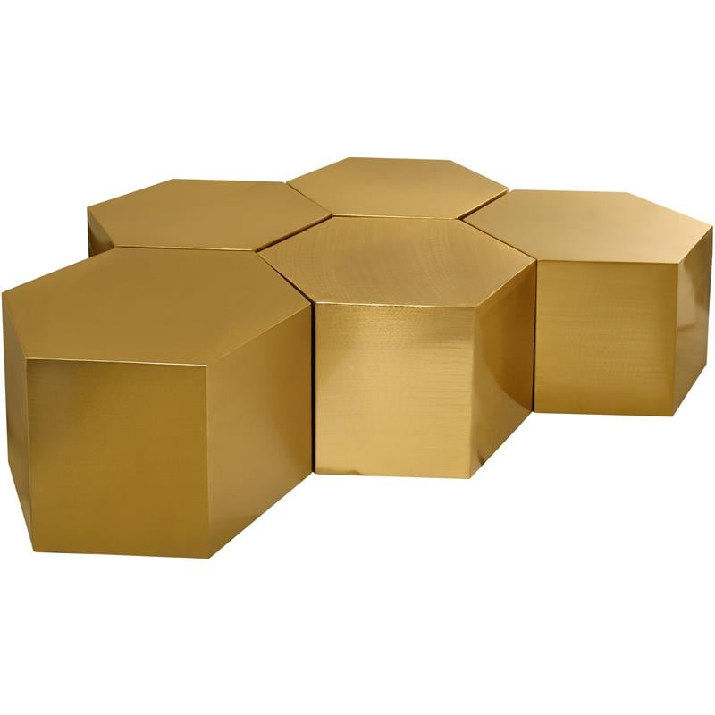 Meridian Furniture Hexagon Brushed Gold 5 Piece Modular Coffee Table