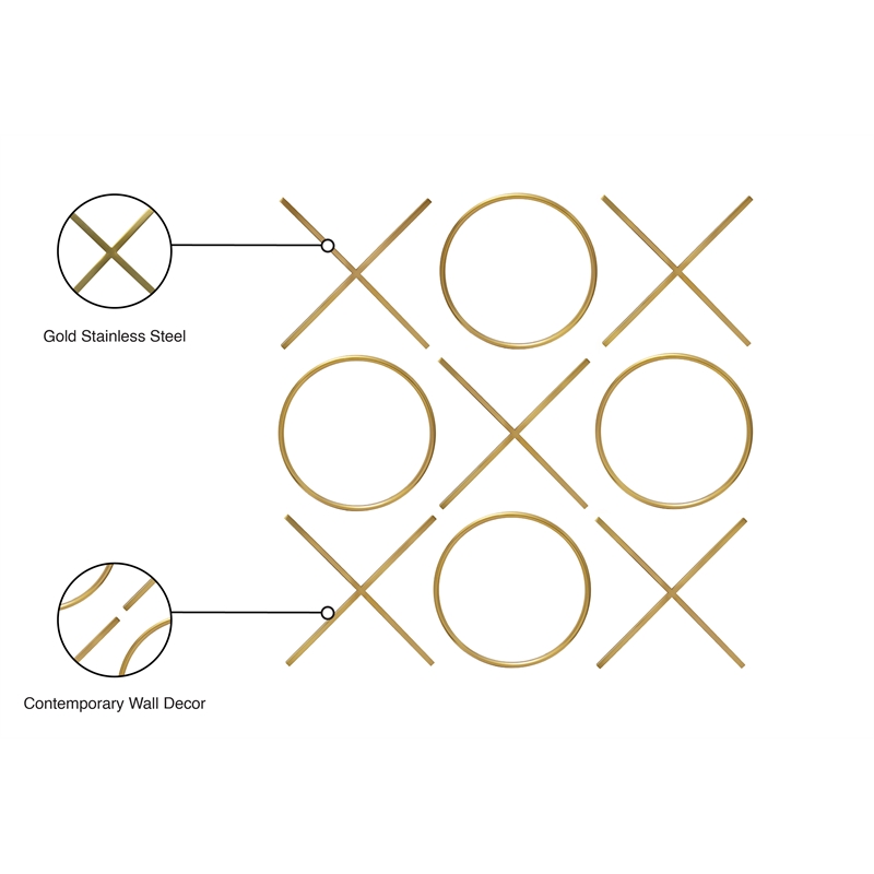 Meridian Furniture XOXO Gold Stainless Steel Contemporary Wall Decor