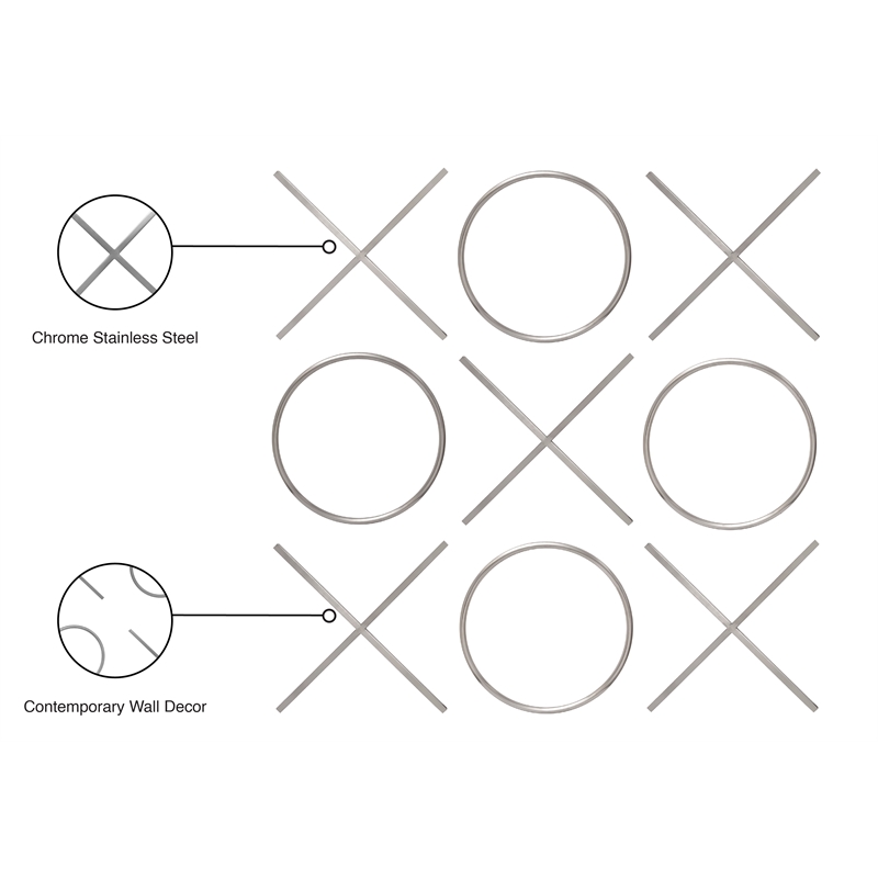 Meridian Furniture XOXO Chrome Stainless Steel Contemporary Wall Decor