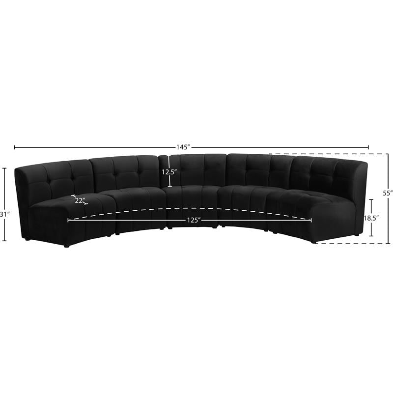 Meridian Furniture Limitless Black Velvet Modular 5 Piece Sectional