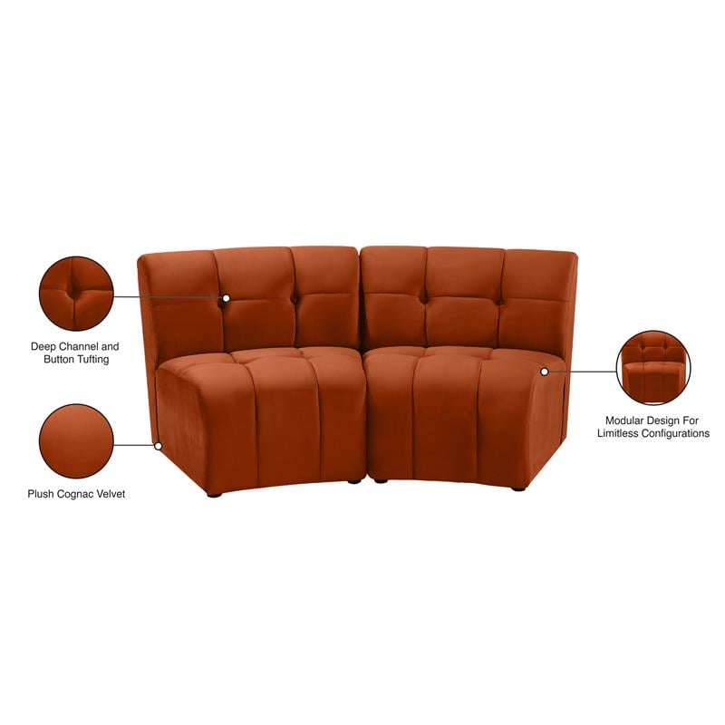 Meridian Furniture Limitless Cognac Velvet Modular Loveseat
