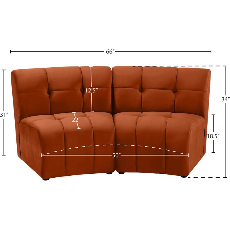 Meridian Furniture Limitless Cognac Velvet Modular Loveseat