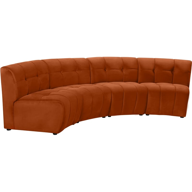 Meridian Furniture Limitless Cognac Velvet Modular 4 Piece Sectional