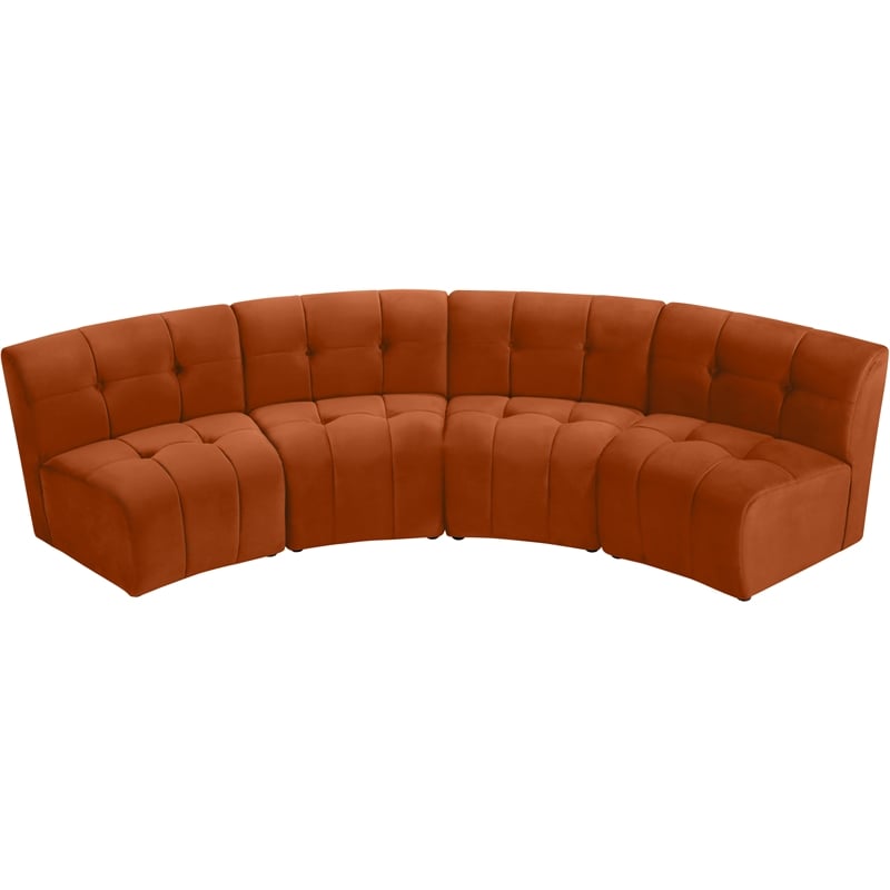 Meridian Furniture Limitless Cognac Velvet Modular 4 Piece Sectional