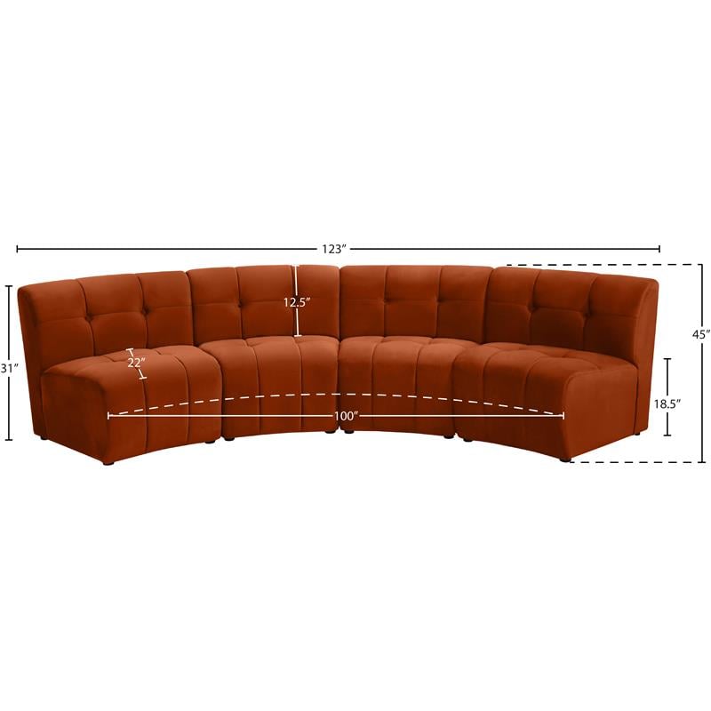 Meridian Furniture Limitless Cognac Velvet Modular 4 Piece Sectional