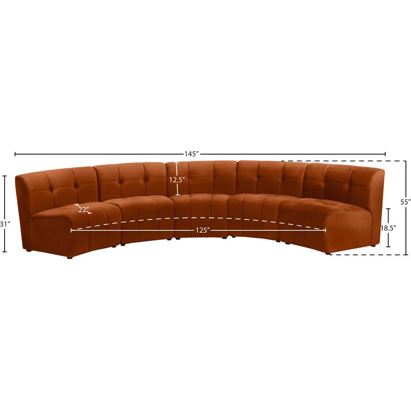 Meridian Furniture Limitless Cognac Velvet Modular 5 Piece Sectional