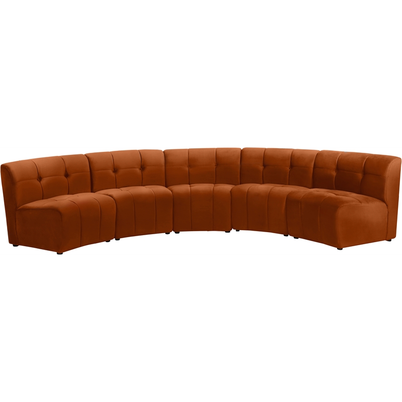 Meridian Furniture Limitless Cognac Velvet Modular 5 Piece Sectional