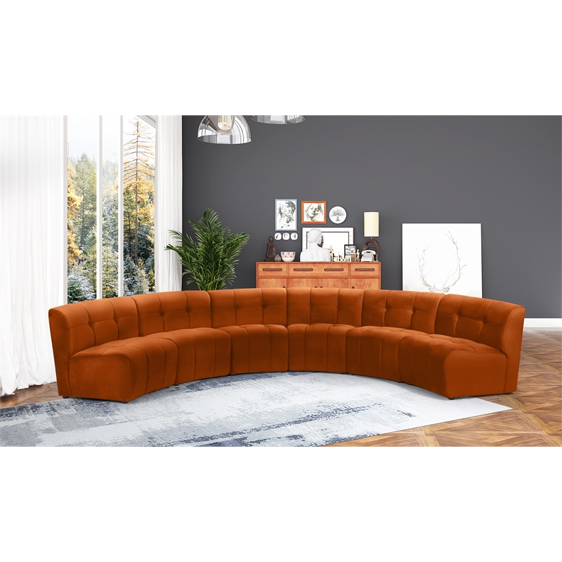 Meridian Furniture Limitless Cognac Velvet Modular 6 Piece Sectional