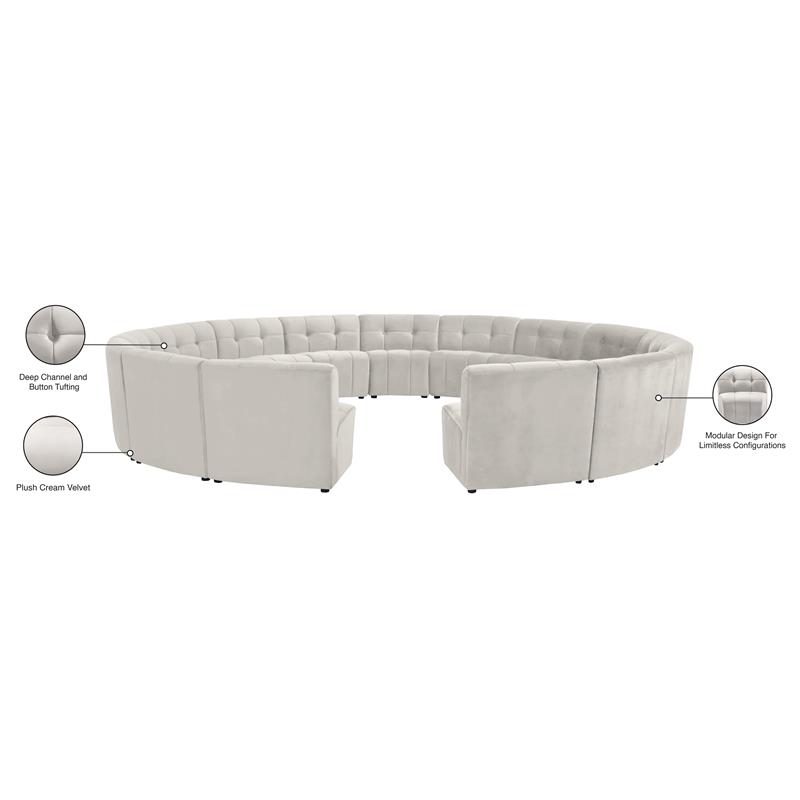 Meridian Furniture Limitless Cream Velvet Modular 15 Piece Sectional