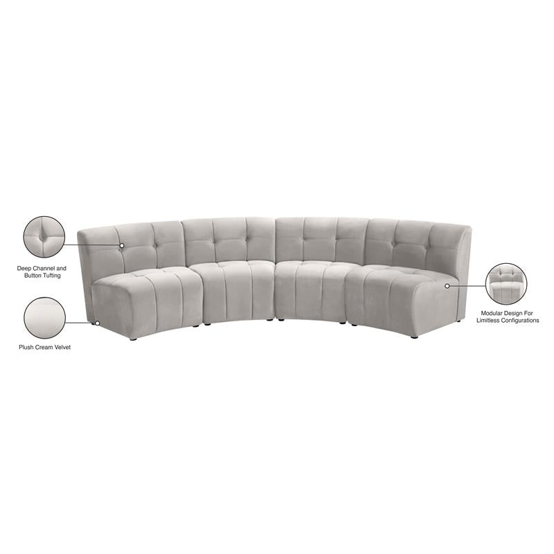 Meridian Furniture Limitless Cream Velvet Modular 4 Piece Sectional