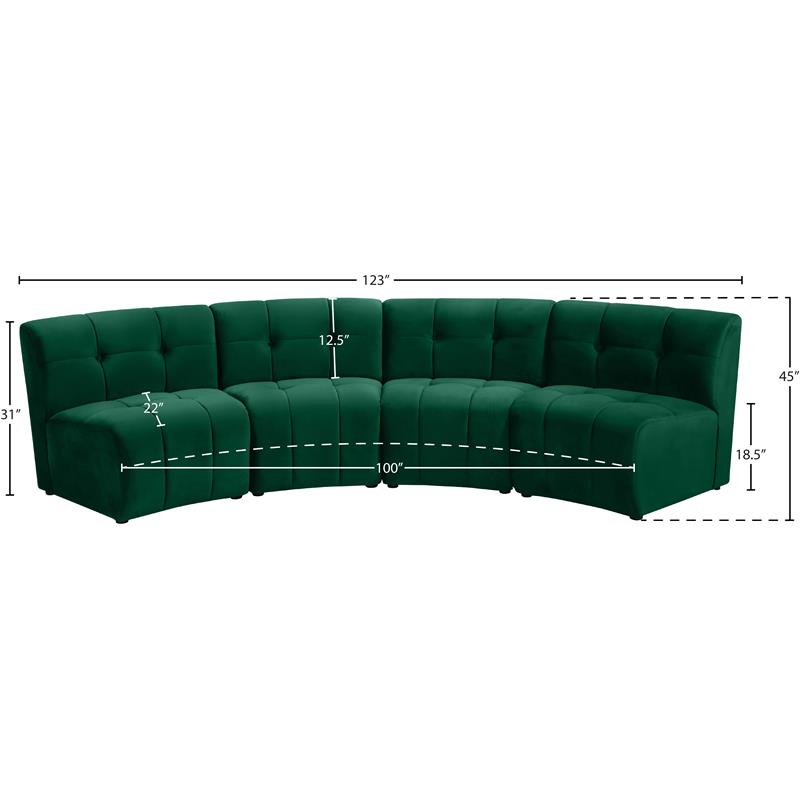 Meridian Furniture Limitless Green Velvet Modular 4 Piece Sectional