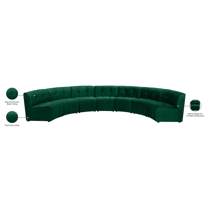 Meridian Furniture Limitless Green Velvet Modular 7 Piece Sectional