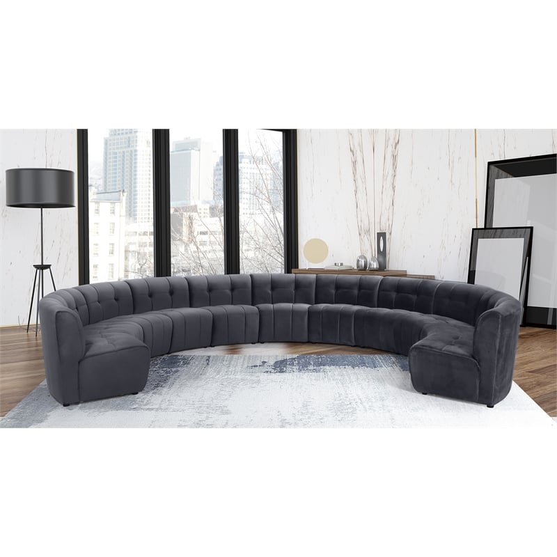 Meridian Furniture Limitless Gray Velvet Modular 11 Piece Sectional