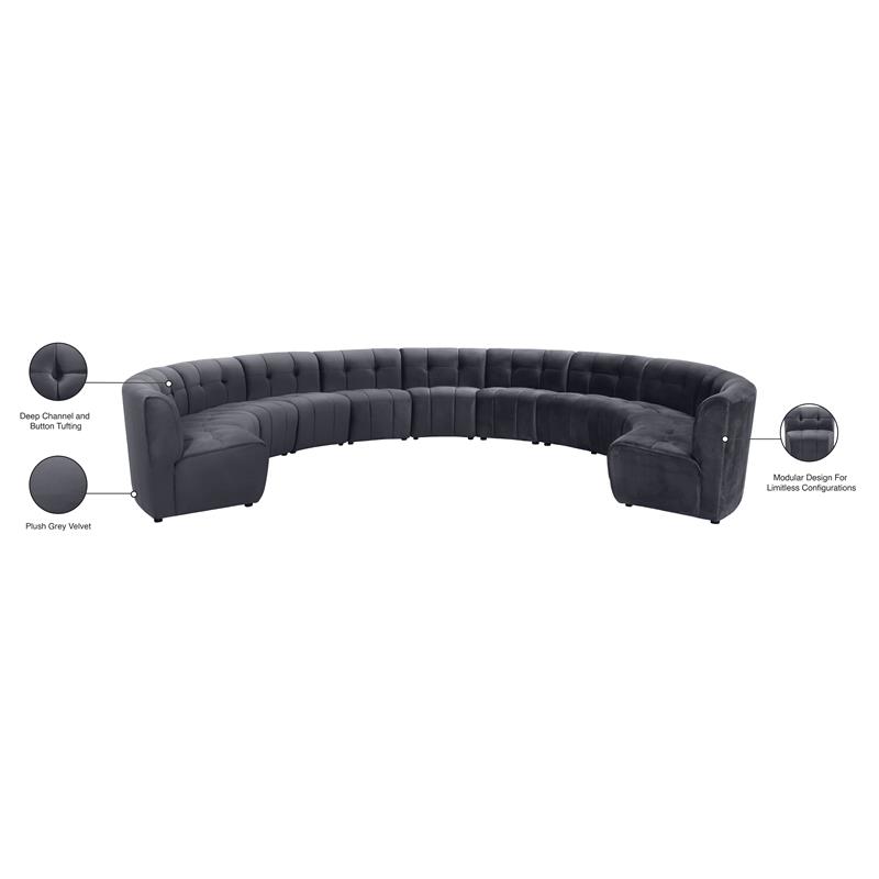 Meridian Furniture Limitless Gray Velvet Modular 11 Piece Sectional