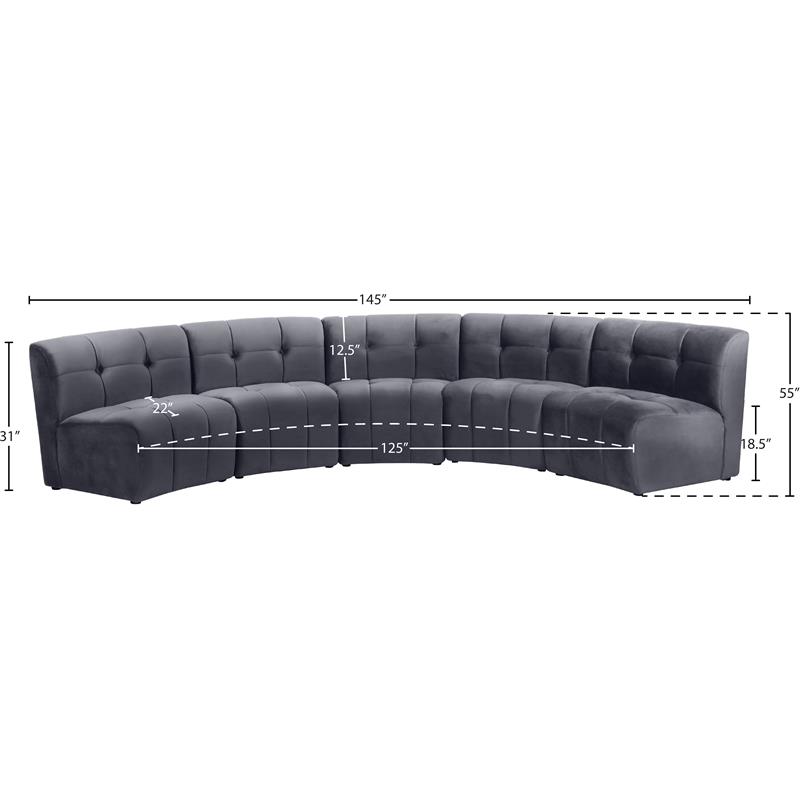 Meridian Furniture Limitless Gray Velvet Modular 5 Piece Sectional