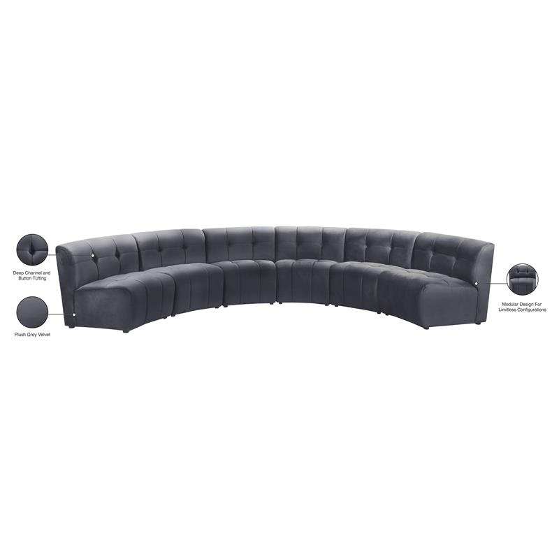 Meridian Furniture Limitless Gray Velvet Modular 6 Piece Sectional
